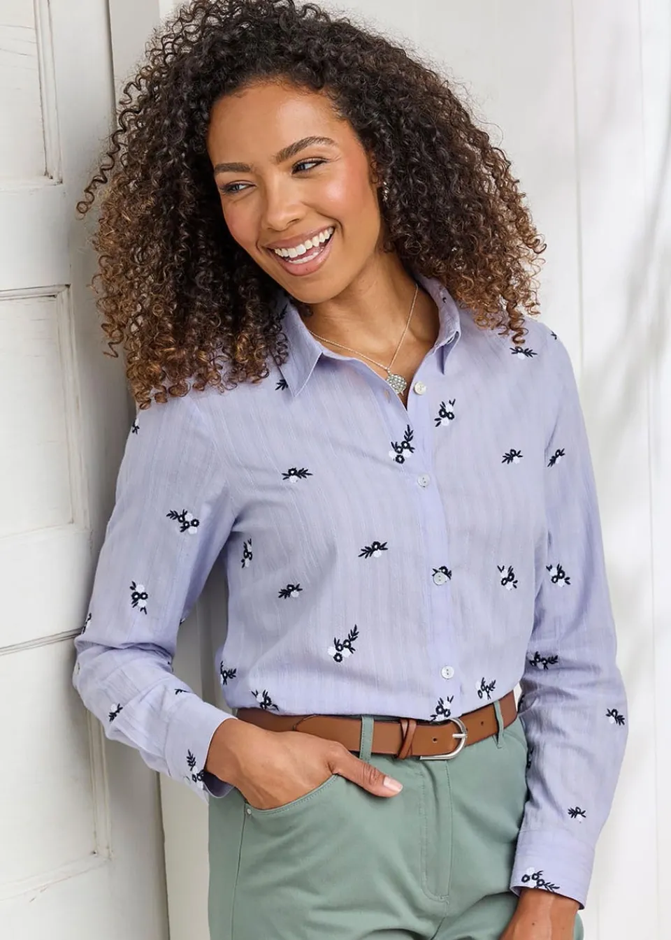 Tops>Cotton Traders Pale Lilac Embroidered Shirt