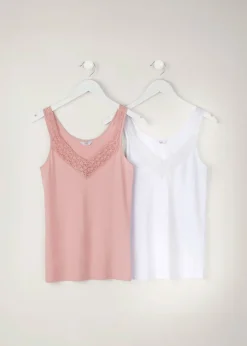 Tops>Cotton Traders Powder Pink 2 Pack Lace Trim Vests