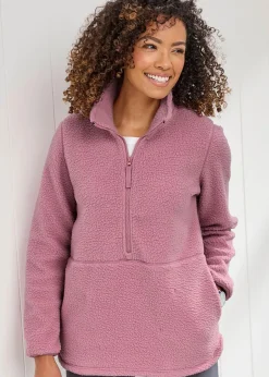 Coats & Jackets>Cotton Traders Rose Pink Half-Zip Fleece Jumper