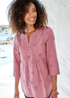 Tops>Cotton Traders Rose Pink Broderie Pintuck Blouse
