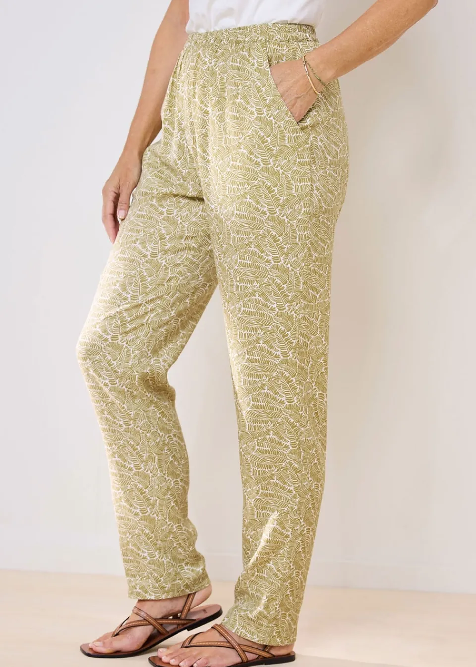 Trousers>Cotton Traders Sage Green Pull On Tapered Leg Trousers