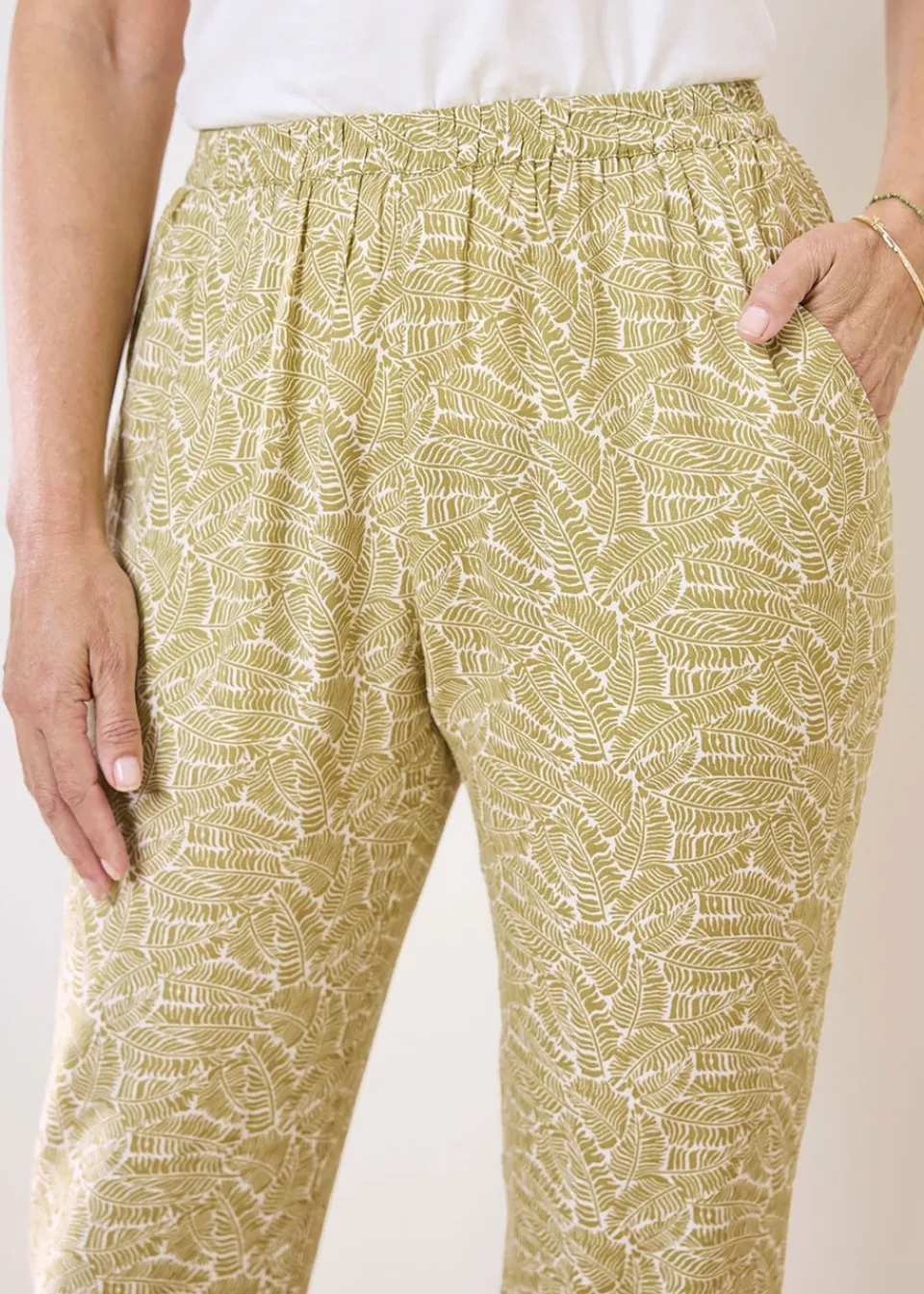 Trousers>Cotton Traders Sage Green Pull On Tapered Leg Trousers