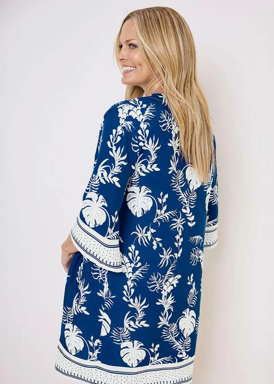 Coats & Jackets>Cotton Traders Sky Blue Long Printed Kimono