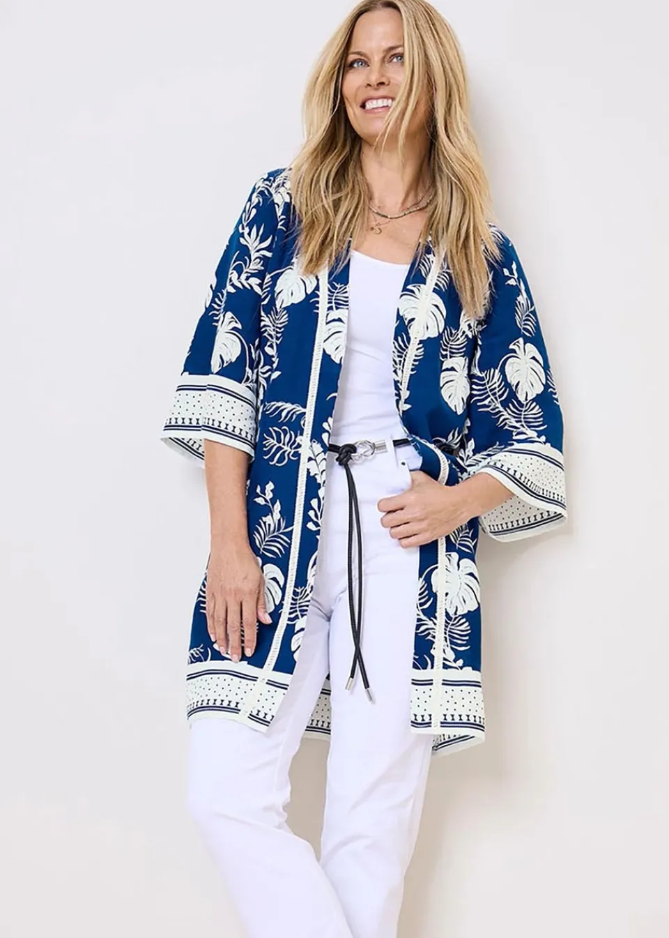 Coats & Jackets>Cotton Traders Sky Blue Long Printed Kimono