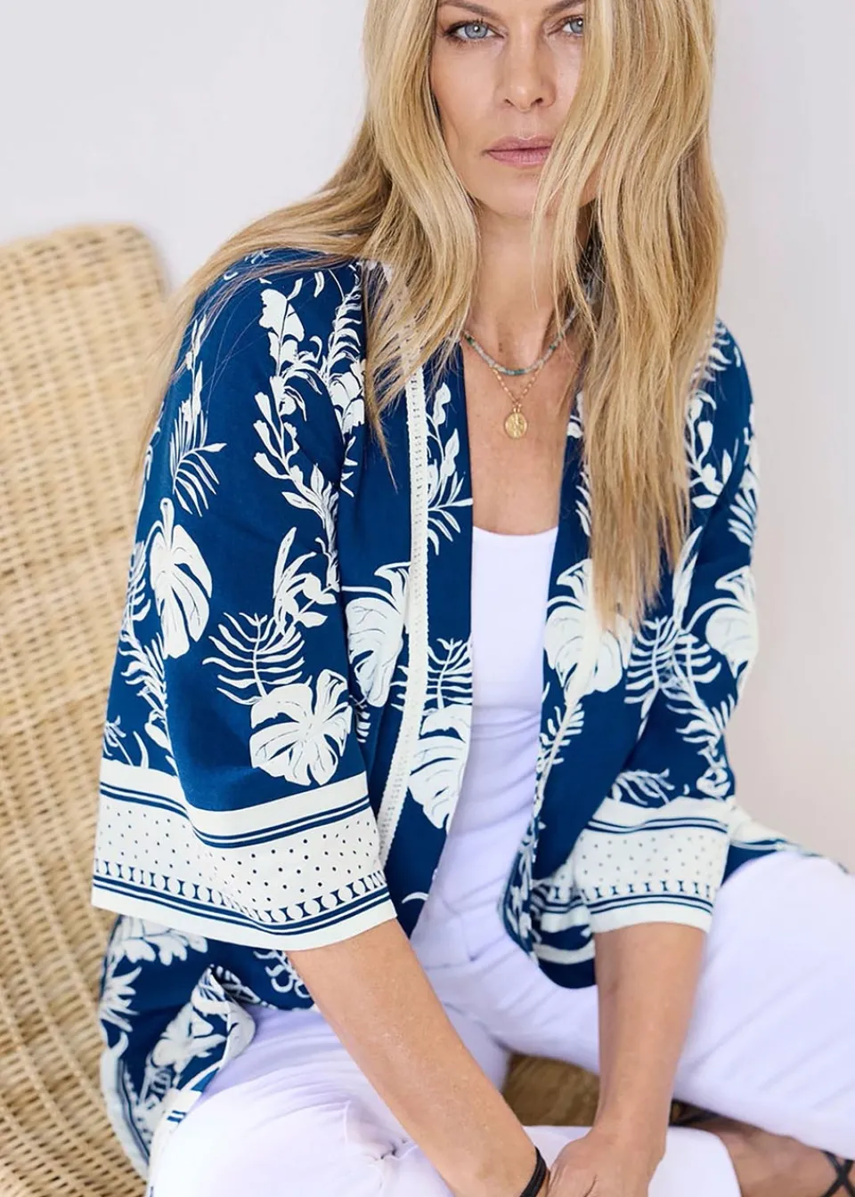 Coats & Jackets>Cotton Traders Sky Blue Long Printed Kimono