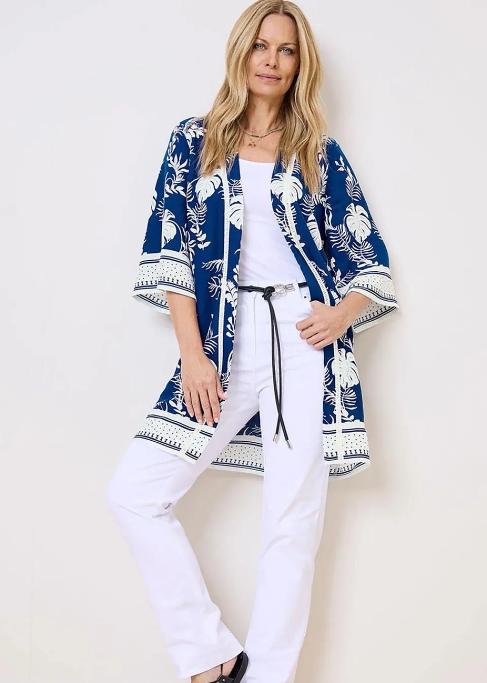 Coats & Jackets>Cotton Traders Sky Blue Long Printed Kimono