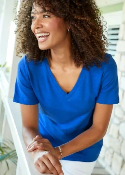 T-Shirts>Cotton Traders Violet Blue Essential Short Sleeve V Neck T-Shirt