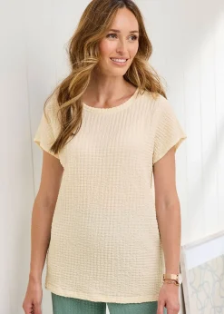 T-Shirts>Cotton Traders Warm Cream Textured Jersey Top