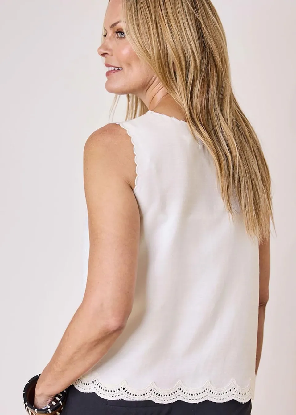 Tops>Cotton Traders Warm Cream Embroidered Waistcoat