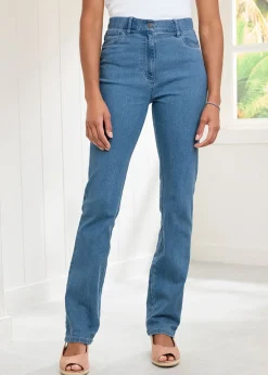 Jeans & Jeggings>Cotton Traders Washed Blue Magic Comfort Straight-Leg Denim Jeans