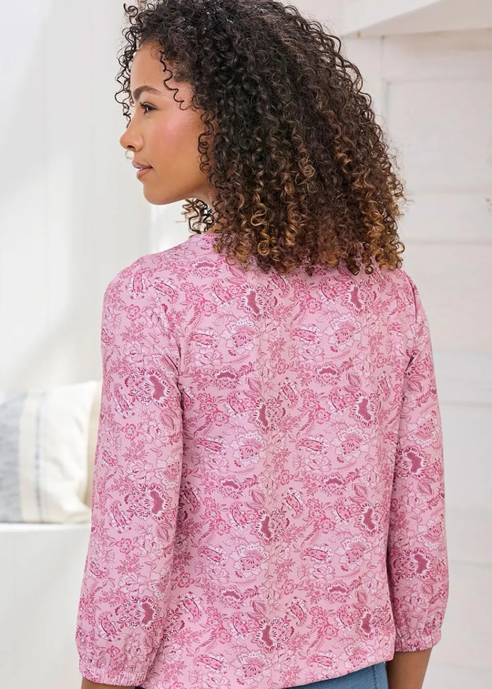 Tops>Cotton Traders Washed Pink Print Bubble Hem Top
