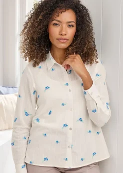 Tops>Cotton Traders White Embroidered Shirt