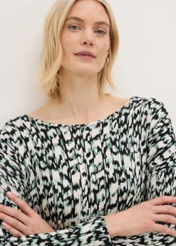 T-Shirts>Papaya Cream Abstract Long Sleeve Top