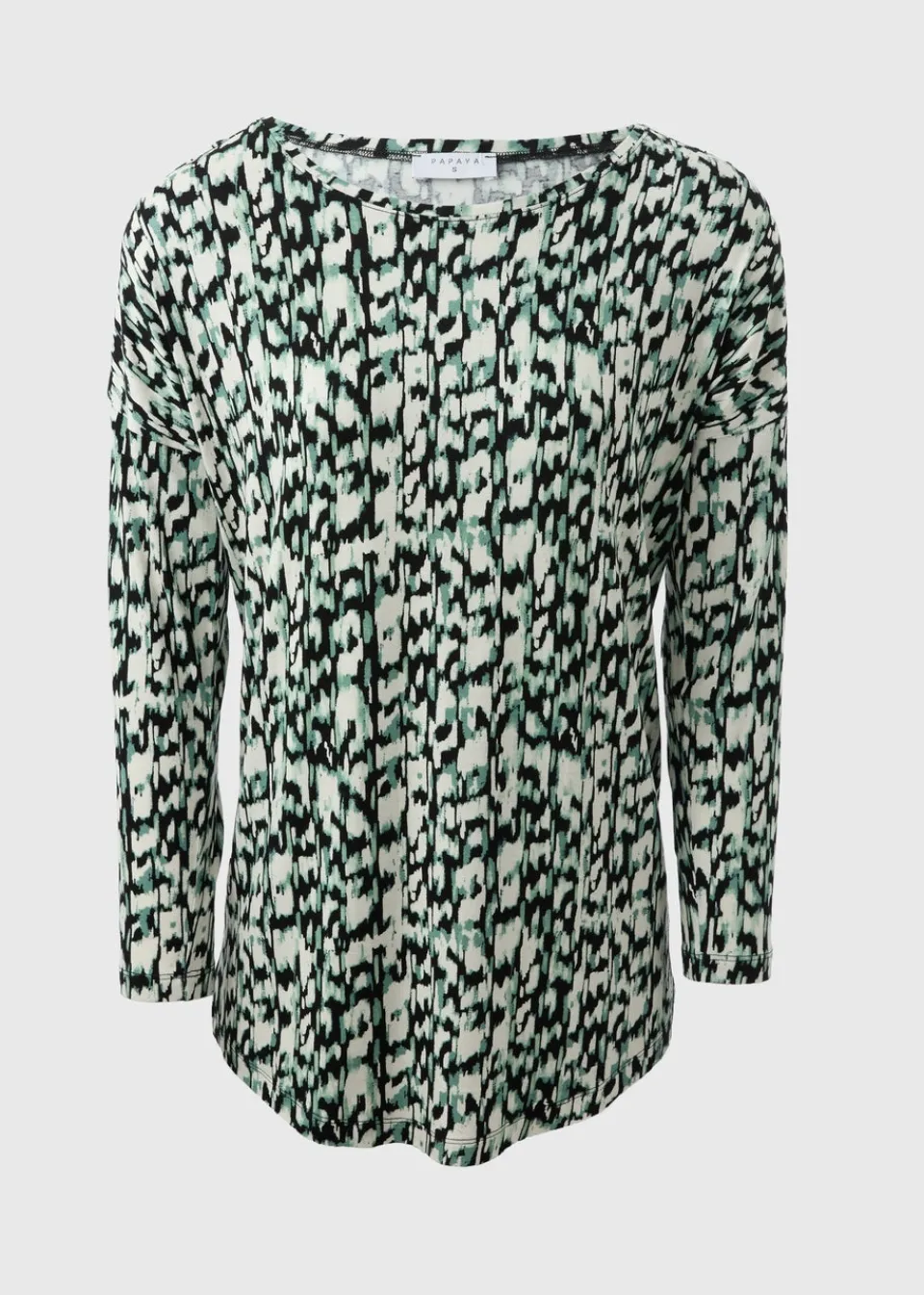 T-Shirts>Papaya Cream Abstract Long Sleeve Top
