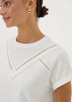 T-Shirts>Papaya Cream Broderie Top
