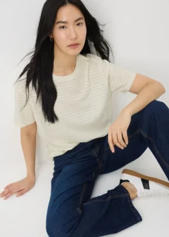 T-Shirts>Papaya Cream Burnout Stripe T-Shirt