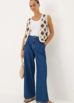 Coats & Jackets>Papaya Cream Crochet Patterned Waistcoat