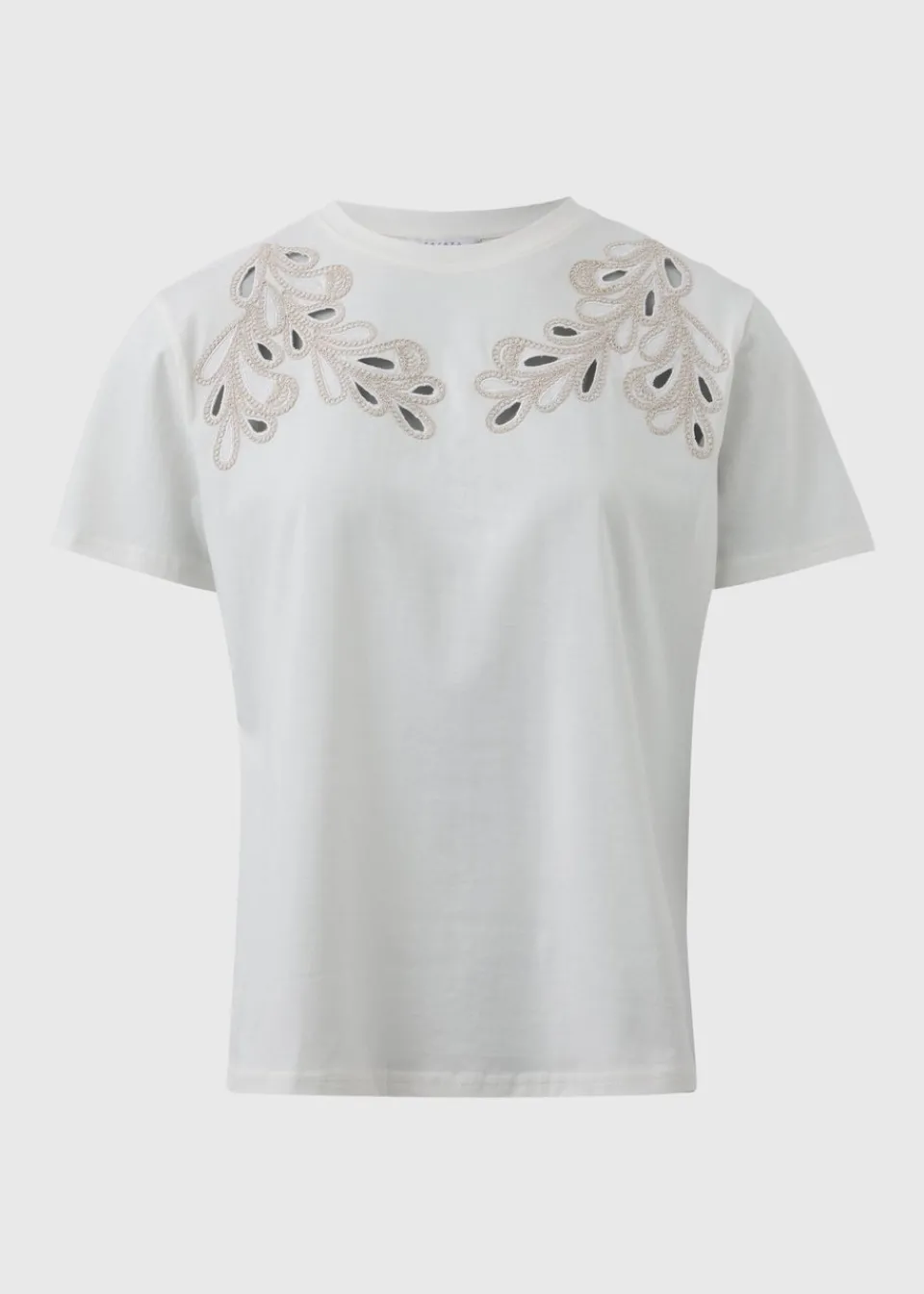 T-Shirts>Papaya Cream Cutwork Detail T-Shirt