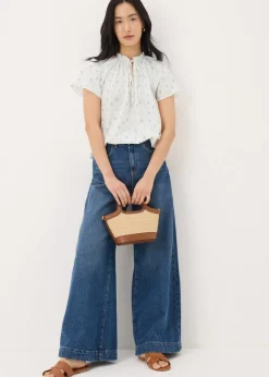 Tops>Papaya Cream Ditsy Floral Boho Blouse