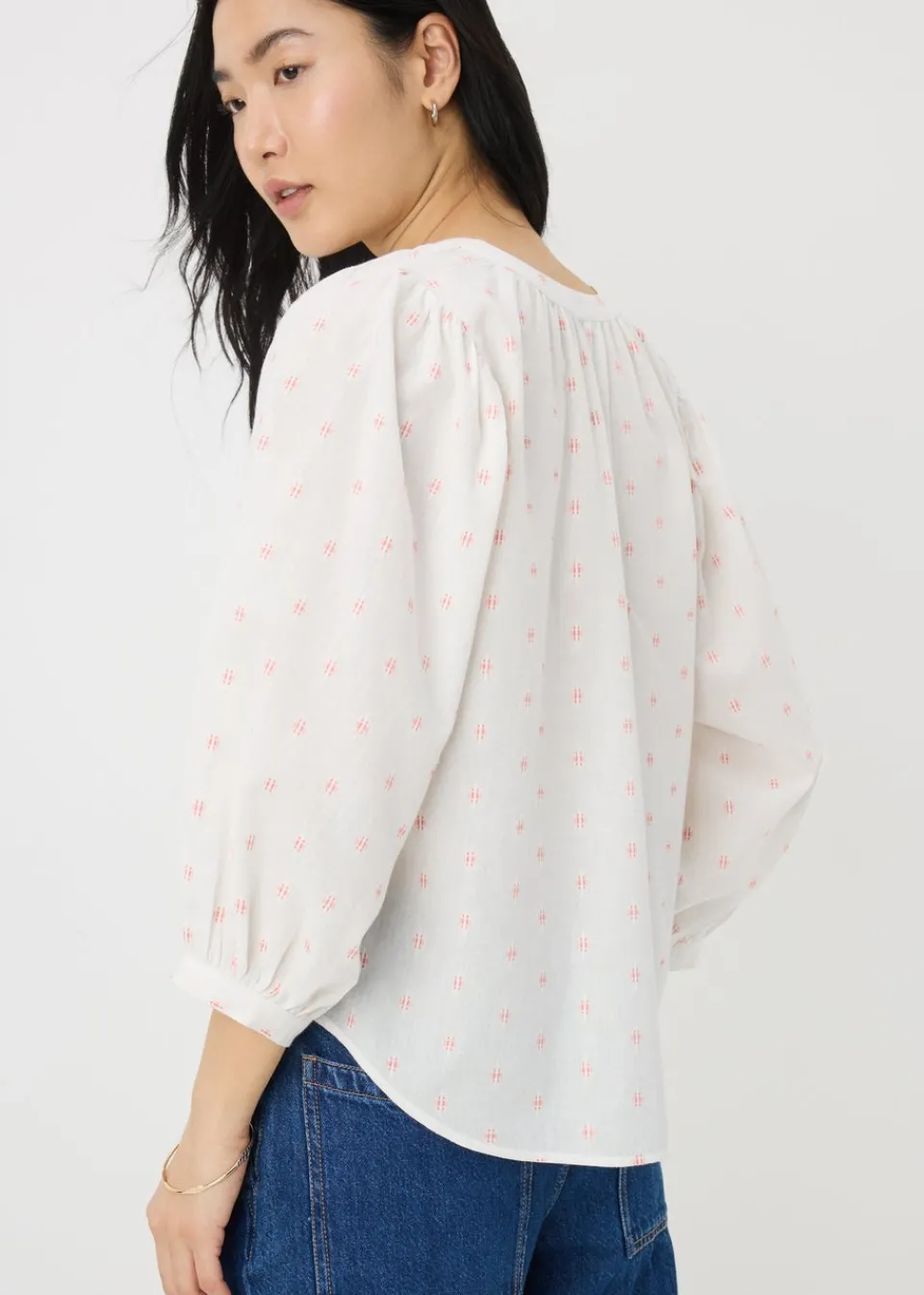 Tops>Papaya Cream Dobby Embellished Blouse