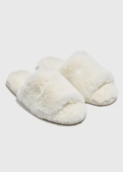 Nightwear> Cream Faux Fur Slider Slippers