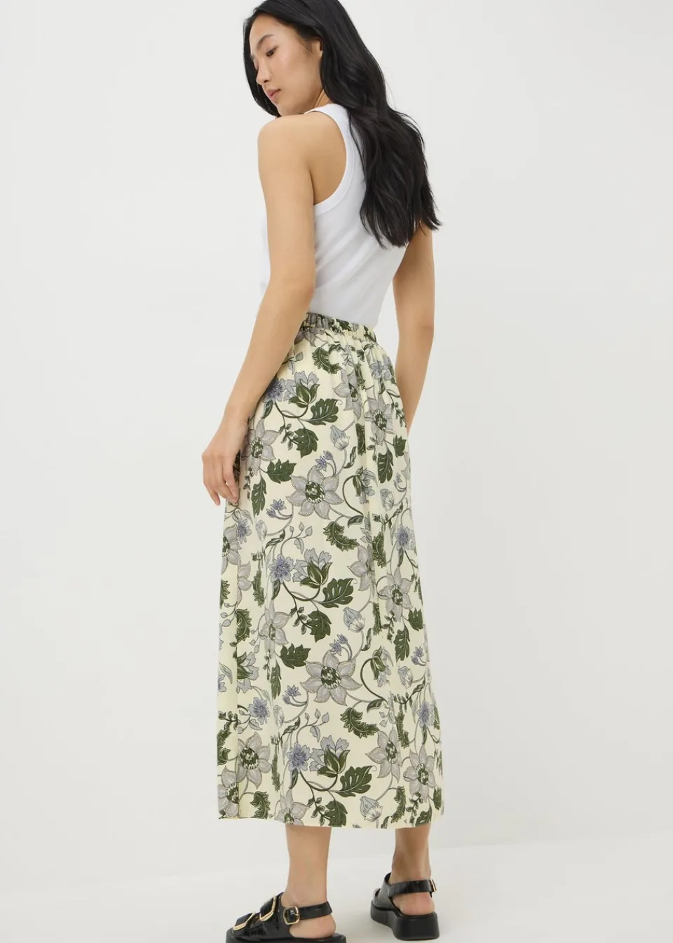 Skirts> Cream Floral Flared Midaxi Skirt
