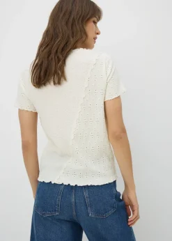 T-Shirts>Papaya Mixed Texture T-Shirt Cream