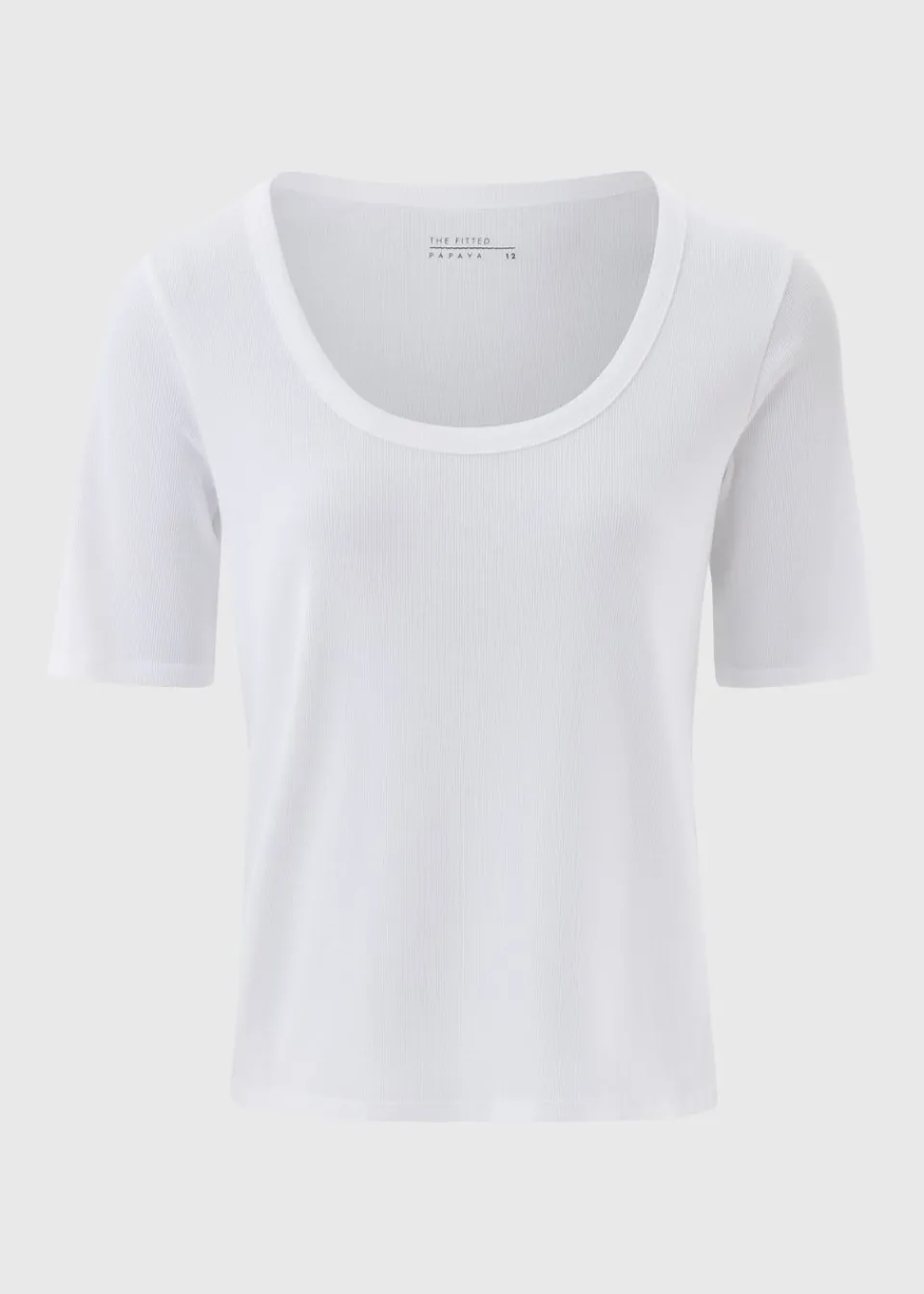 T-Shirts>Papaya Ribbed Scoop Neck Fitted T-Shirt Cream