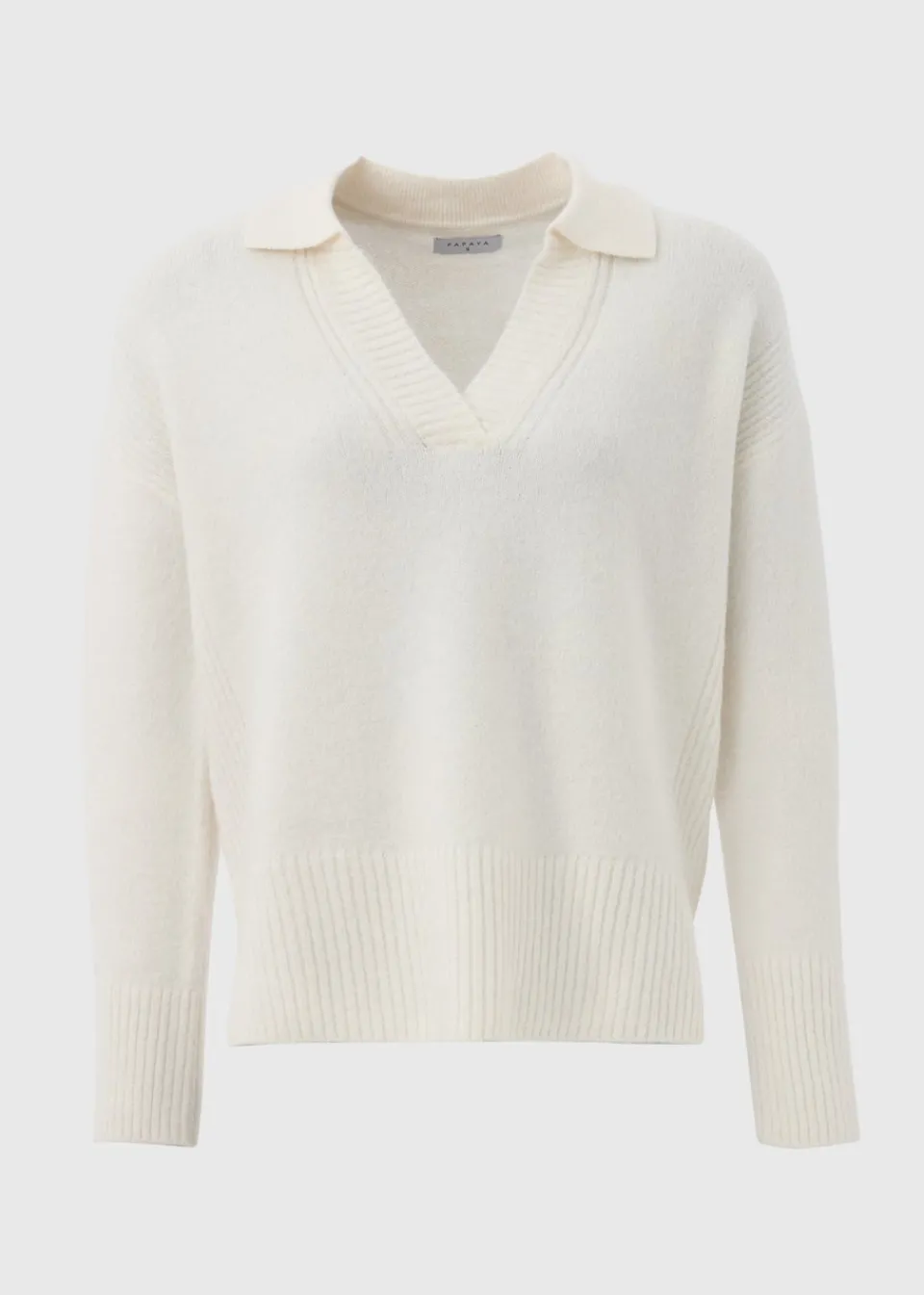 Tops>Papaya Ribbed V-Neck Jumper Cream