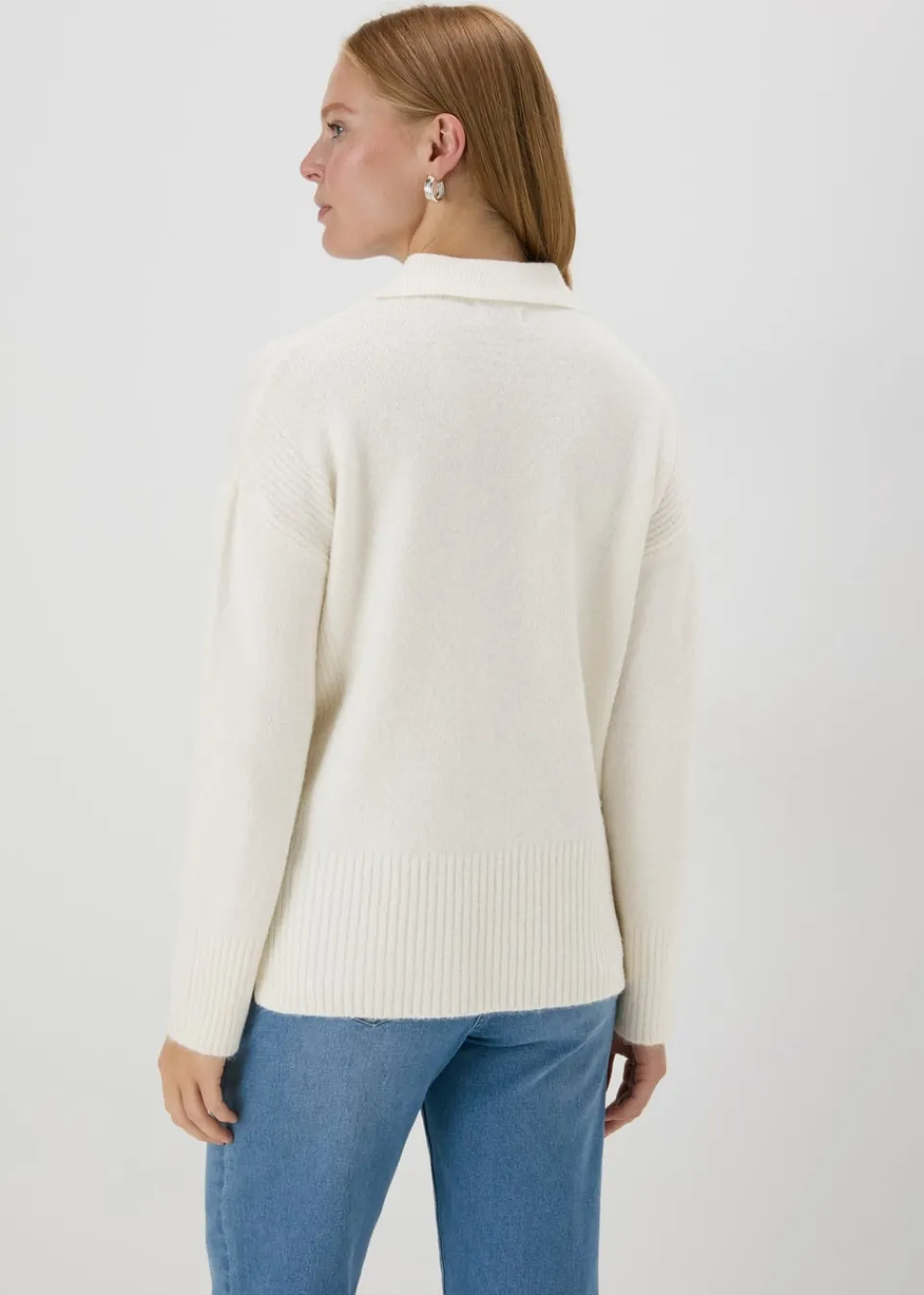 Tops>Papaya Ribbed V-Neck Jumper Cream