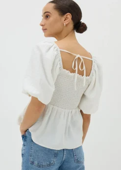 Tops>Papaya Cream Shirred Tie Back Blouse