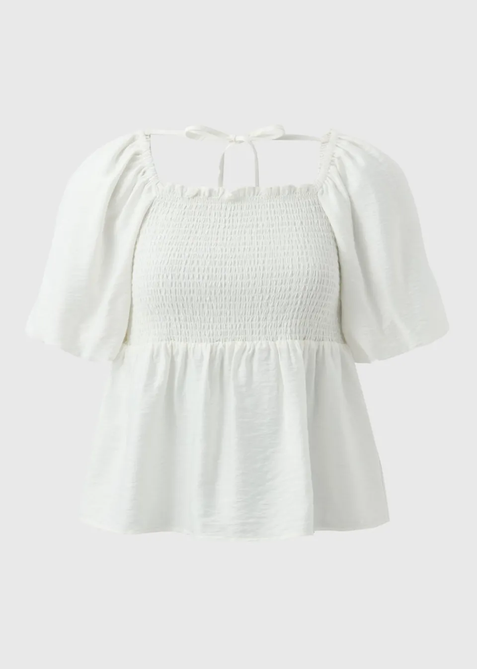 Tops>Papaya Cream Shirred Tie Back Blouse