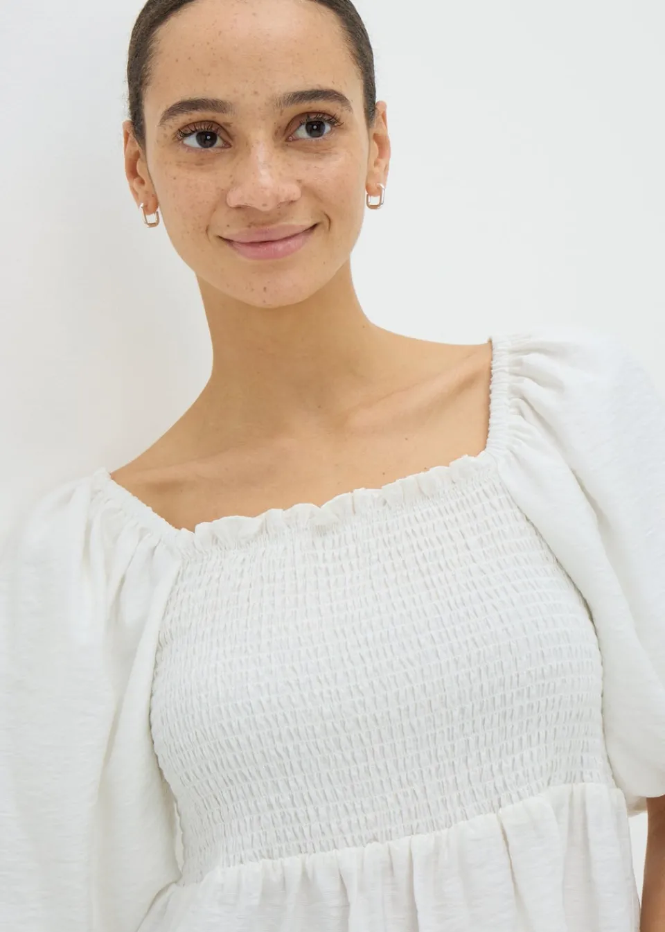 Tops>Papaya Cream Shirred Tie Back Blouse