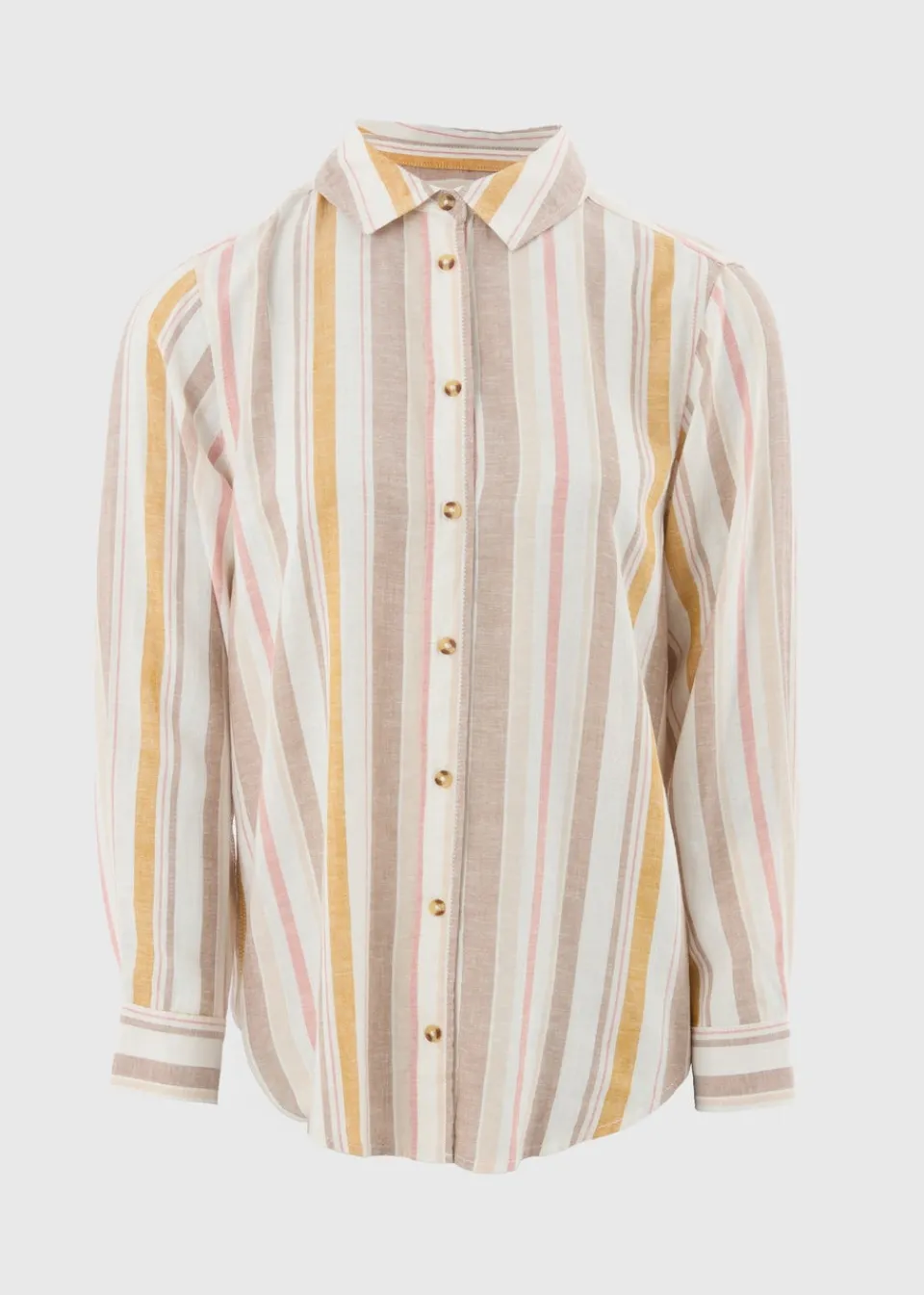 Tops>Papaya Cream Stripe Linen Blend Shirt