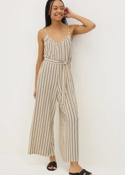 Jumpsuits & Playsuits>Papaya Stripe Wide Leg Jersey Jumpsuit Cream
