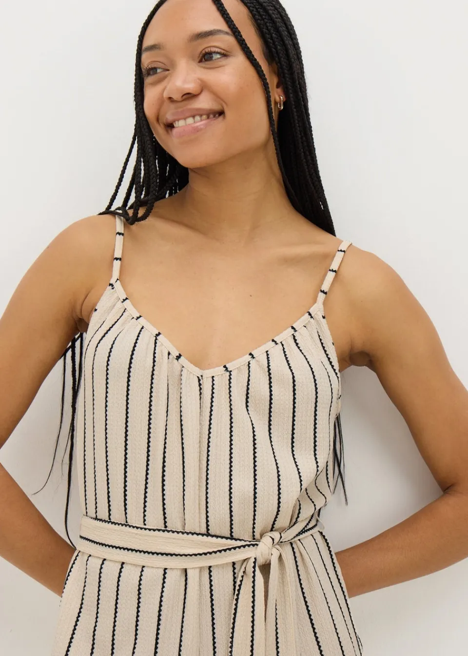 Jumpsuits & Playsuits>Papaya Stripe Wide Leg Jersey Jumpsuit Cream