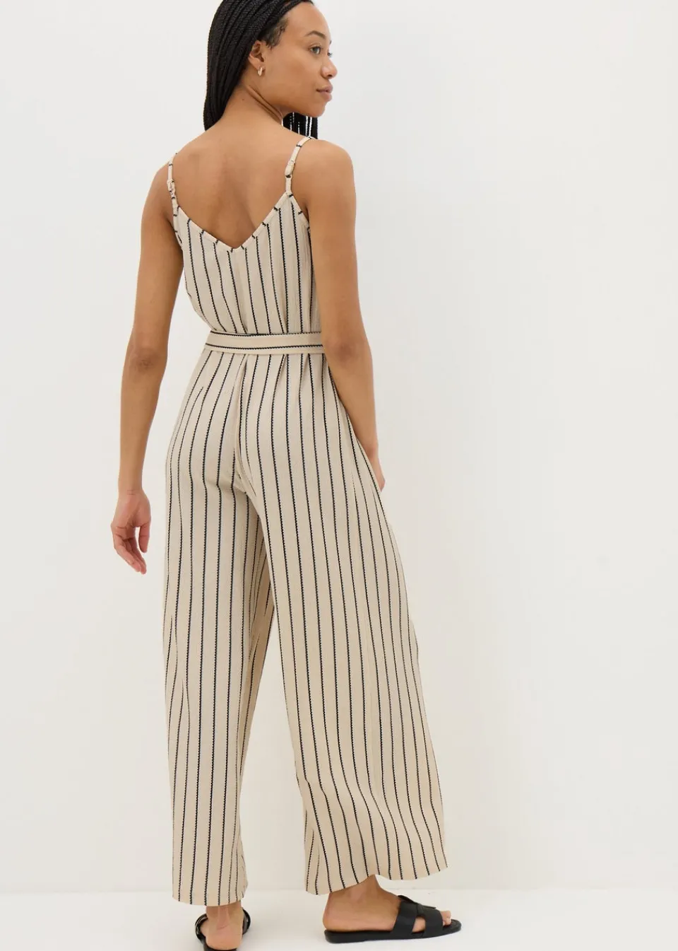 Jumpsuits & Playsuits>Papaya Stripe Wide Leg Jersey Jumpsuit Cream