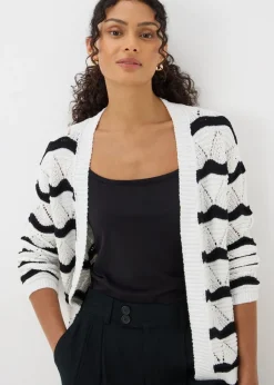 Tops>Papaya Cream Wave Stripe Cardigan
