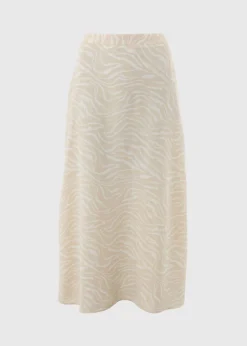 Skirts> Cream Zebra Print Flared Hem Midaxi Skirt