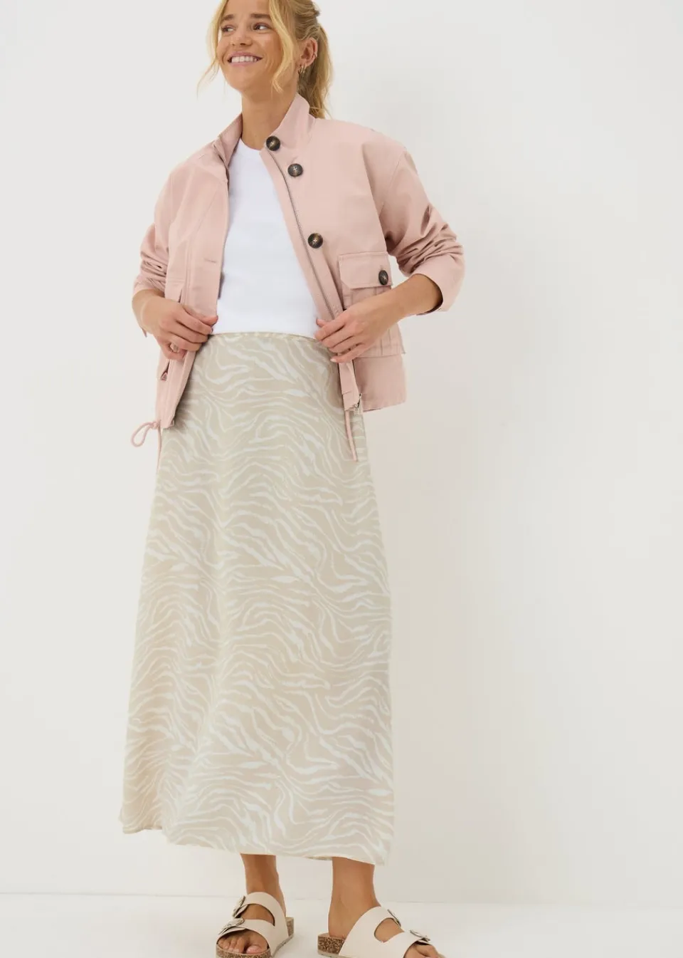 Skirts> Cream Zebra Print Flared Hem Midaxi Skirt