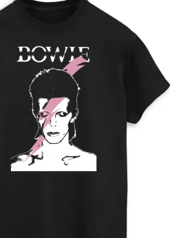 T-Shirts>David Bowie Pink Flash Women Black Printed Boyfriend Fit Music T-Shirt