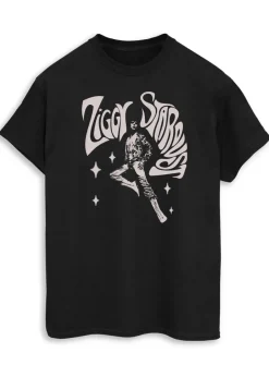 T-Shirts>David Bowie Ziggy Pose Women Black Printed Boyfriend Fit Music T-Shirt