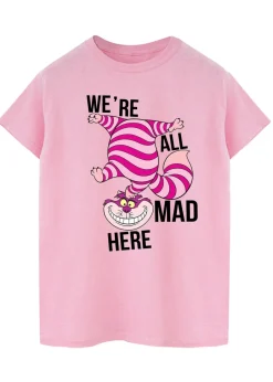 T-Shirts>Disney Alice In Wonderland All Mad Here Baby Pink Printed Boyfriend Fit T-Shirt