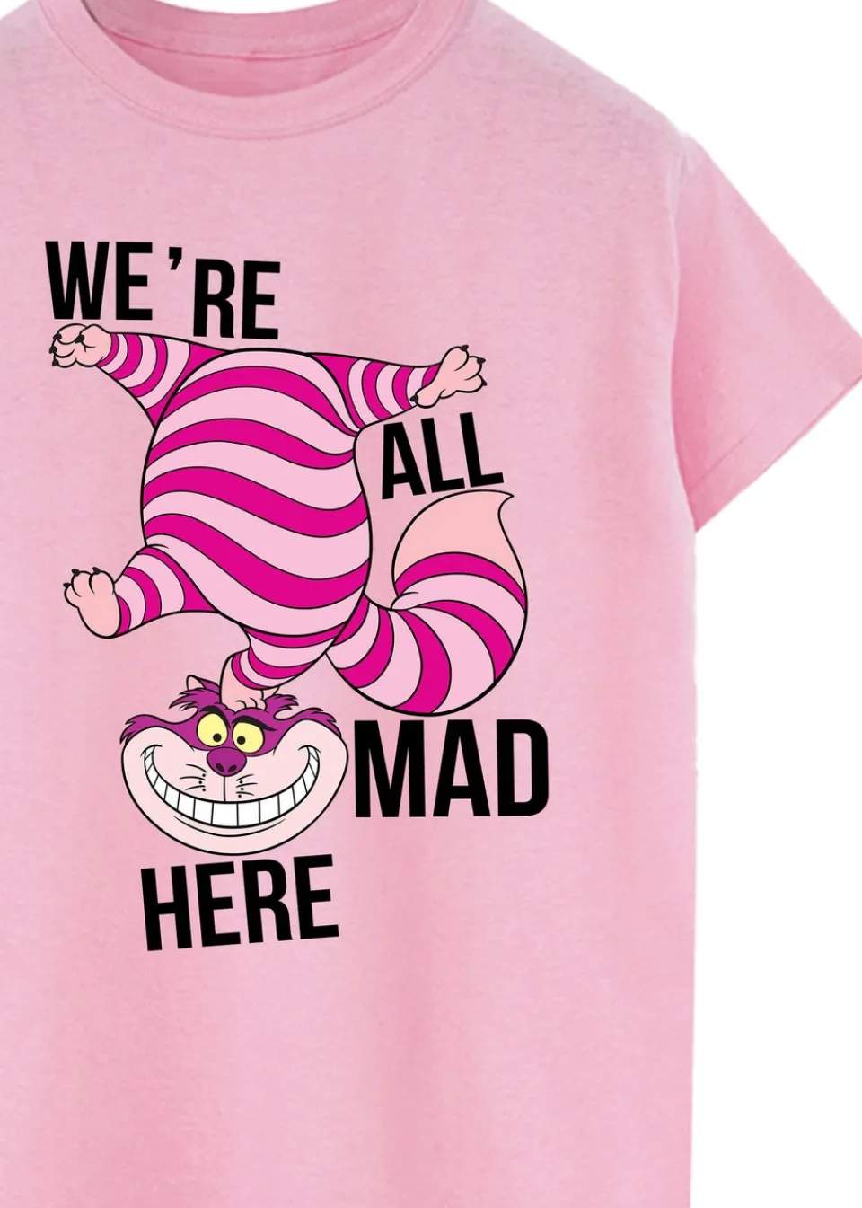 T-Shirts>Disney Alice In Wonderland All Mad Here Baby Pink Printed Boyfriend Fit T-Shirt