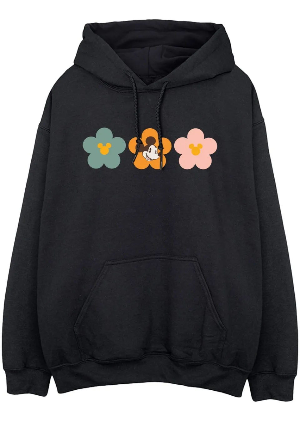 Tops>Disney Mickey Mouse Flowers Black Printed Hoodie