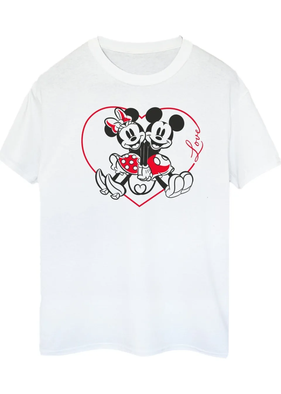 T-Shirts>Disney Mickey Mouse Heart White Boyfriend Fit T-Shirt