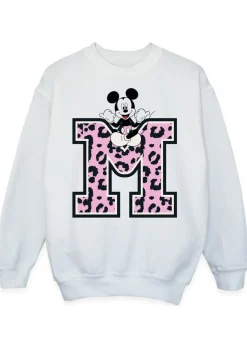 Loungewear>Disney Mickey Mouse Leopard M Girls White Sweatshirt (3-13 Years)