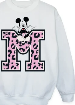 Loungewear>Disney Mickey Mouse Leopard M Girls White Sweatshirt (3-13 Years)
