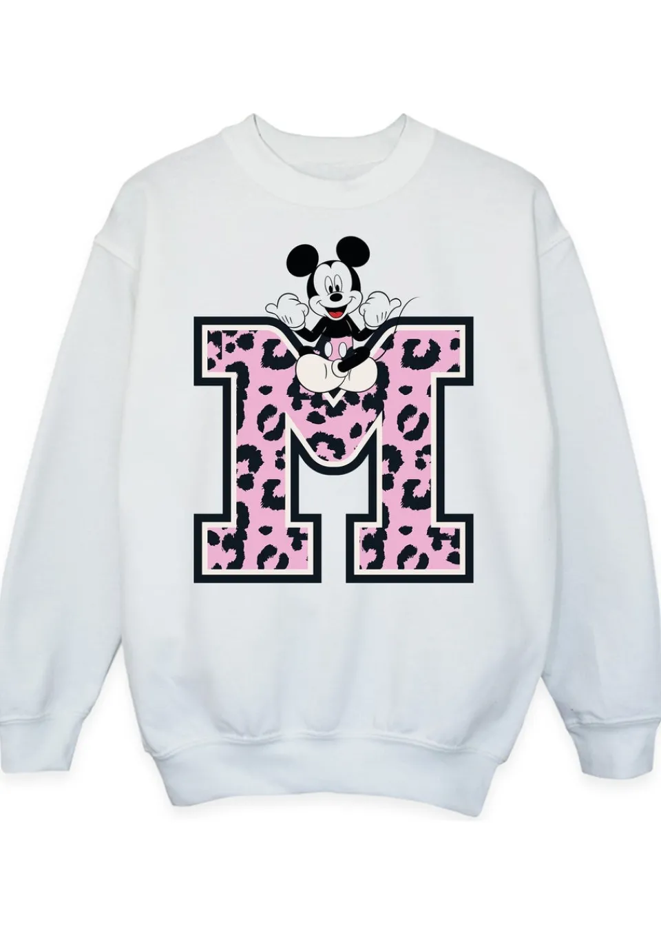 Loungewear>Disney Mickey Mouse Leopard M Girls White Sweatshirt (3-13 Years)