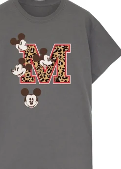 T-Shirts>Disney Mickey Mouse M Faces Charcoal Printed Boyfriend Fit T-Shirt